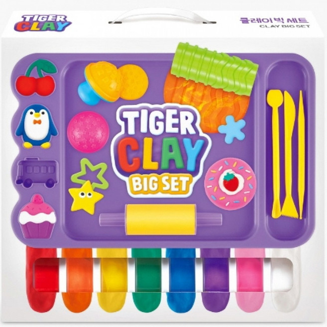 타이거클레이 BIG세트 (클레이 8색 + 교구 13종 + 트레이(조각칼 포함) + 만들기 책), 삼성출판사