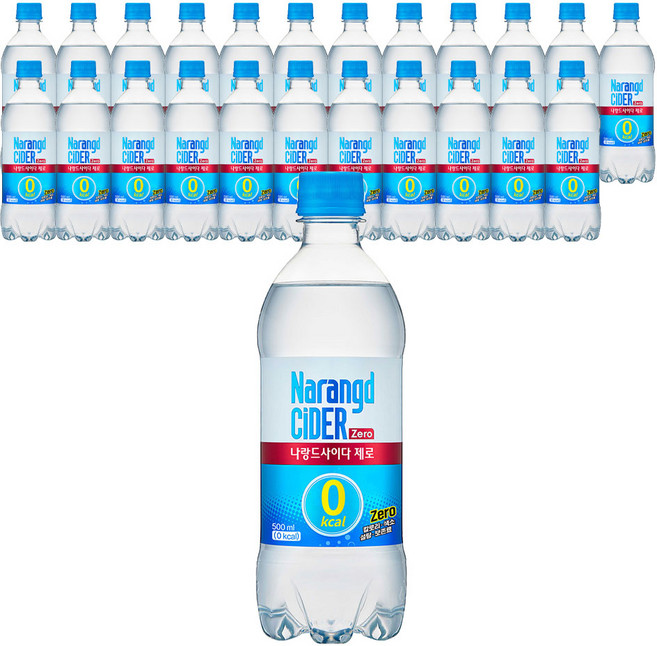 나랑드 사이다 PET 제로칼로리 음료수 탄산, 24개, 500ml