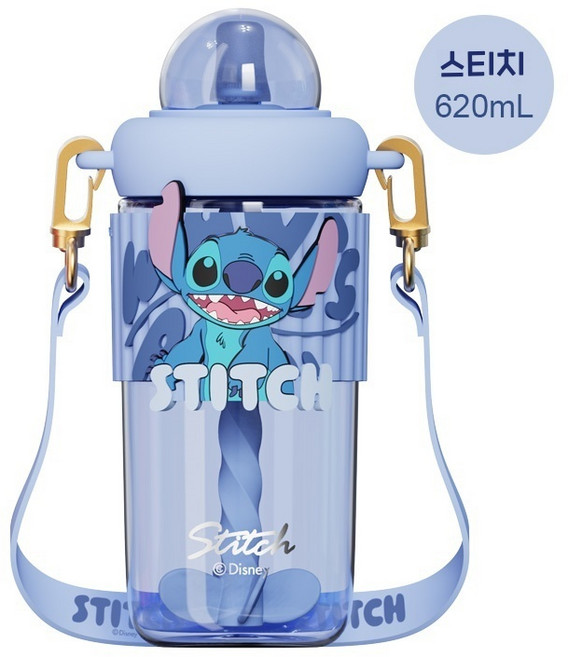 (아미자드) 디즈니 2025년 스티치 대용량 텀블러 귀여운 캐릭터 물병 컵 빨대컵 선물 키즈 학생 어린이 빨대 컵, 1개, 620ml