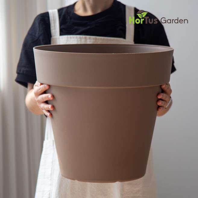호르투스가든 플라스틱 대형 화분 플분 받침 포함 인테리어 화분 HSG, 브라운
