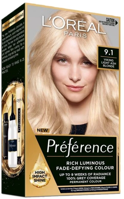 로레알파리 라이트 애쉬 블론드 염색약 L'Oreal Paris Preference Light Ash Blonde 9.1, 1개 - 쿠팡