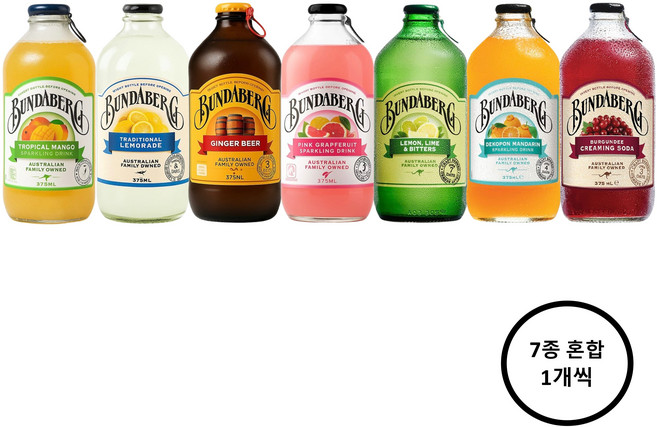 분다버그 375ml 자몽 라임 망고 레몬 진저비어 크리밍소다 만다린 각1개씩 총7개, 7개