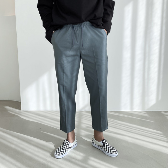 간빠레 남자 9부 밴딩 린넨 와이드 팬츠 밴딩바지