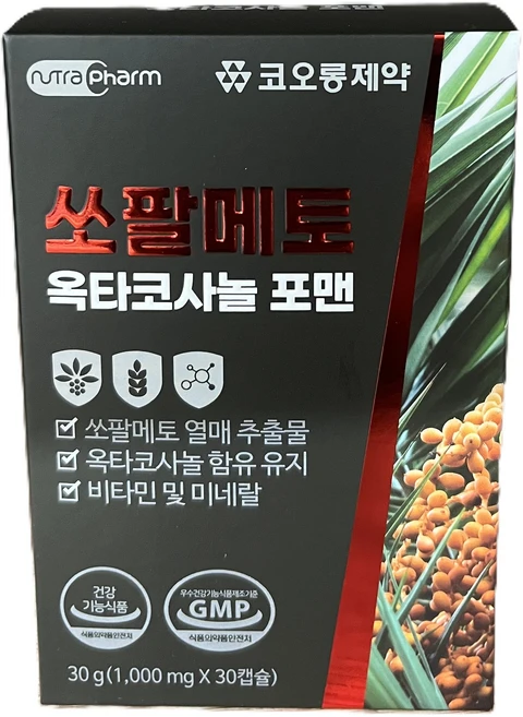 [코오롱제약] 쏘팔메토 포맨 남성 활력 옥타코사놀 함유 30캡, 1세트, 30정 - 쿠팡
