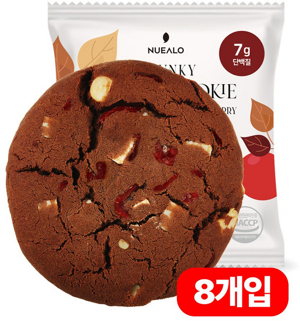 누알로 꾸덕한 단백질 쿠키 화이트더티초코 크랜베리 맛 x 8봉입, 1개, 320g