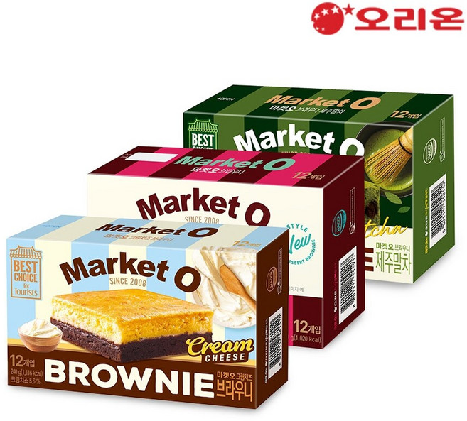 오리온 마켓오 크림치즈브라우니 12P(240g) + 말차브라우니12P + 브라우니12P, 3개, 240g