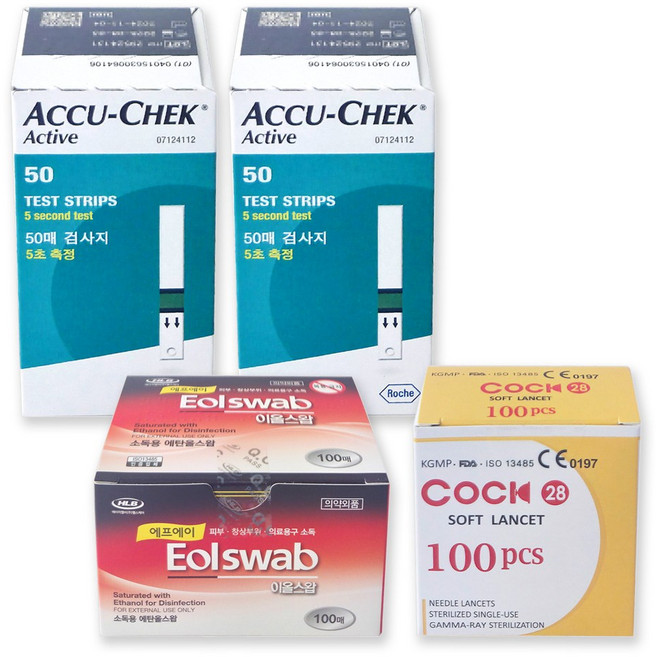 로슈 아큐첵 액티브 혈당시험지 [시험지100매+솜100매+채혈침100개], 1세트