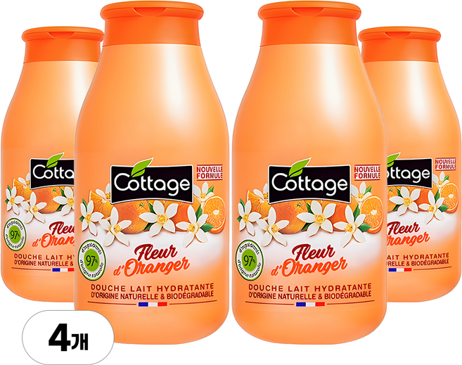 코티지 오렌지 블러썸 모이스처라이징 샤워밀크 바디워시, 4개, 250ml