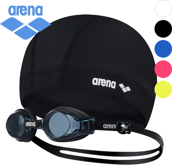 [정품] 아레나 수경 수모 생존수영 세트 초등 유아 주니어, 1세트, 블랙