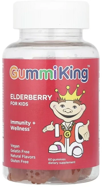 GummiKing 구미킹 어린이용 엘더베리 이뮤니티+웰니스 레몬 레즈베리맛 60 구미, 1개, 60정 - 쿠팡