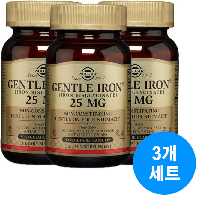 Solgar Gentle Iron 솔가 젠틀 철분 25mg 90베지터블 캡슐 3팩, 90정, 3개