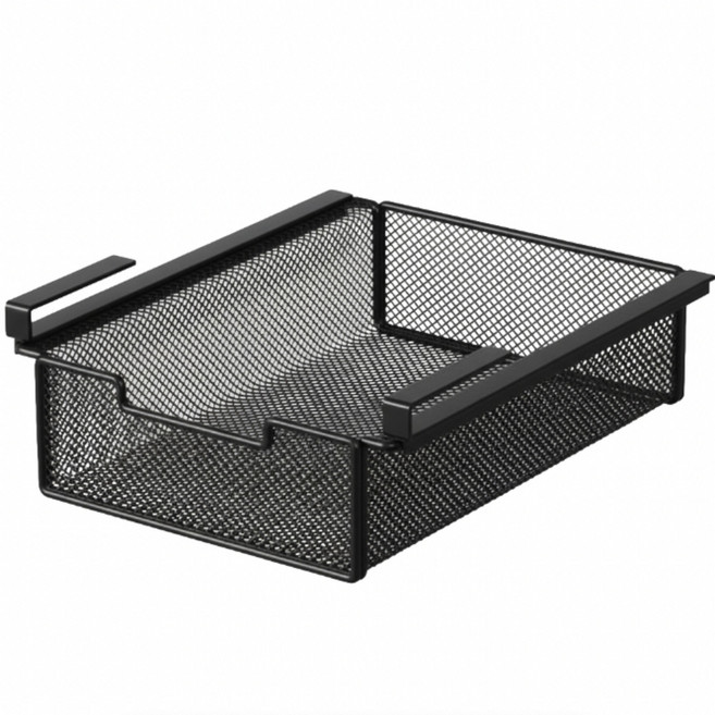 테오 무타공 슬라이드 다용도 철제 수납정리함, 1개, 블랙L