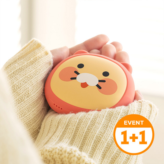 [1+1 SET] 양면발열 미니 손난로 핫팩 대용량 보조배터리 5000mAh 모음 카카오프렌즈/니니즈, 얼굴형_빨간 망토 어피치, 얼굴형_핑크 후드 춘식이