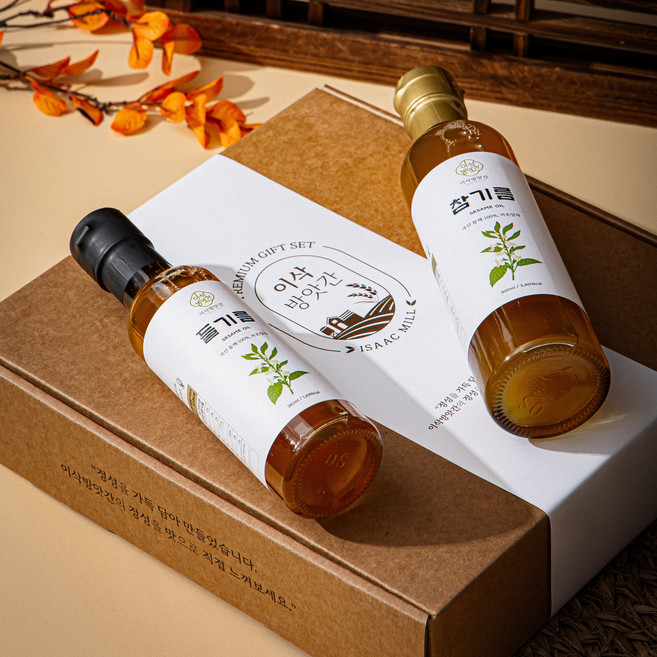 이삭방앗간 국산 저온압착 참기름 + 들기름 180ml 2구 선물세트, 1개