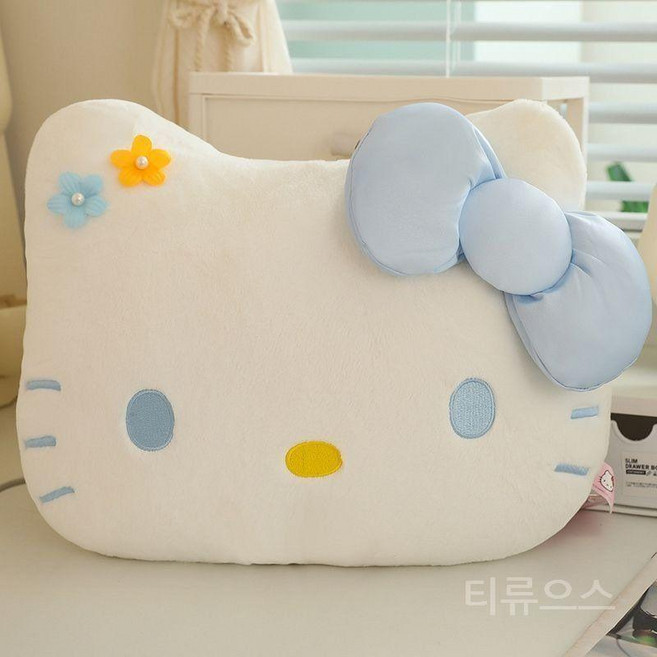티류으스 꽃무늬 큰 머리 키티 배게 소파 침대 받침 차량 오후잠 생일 선물 lyj, 파란색