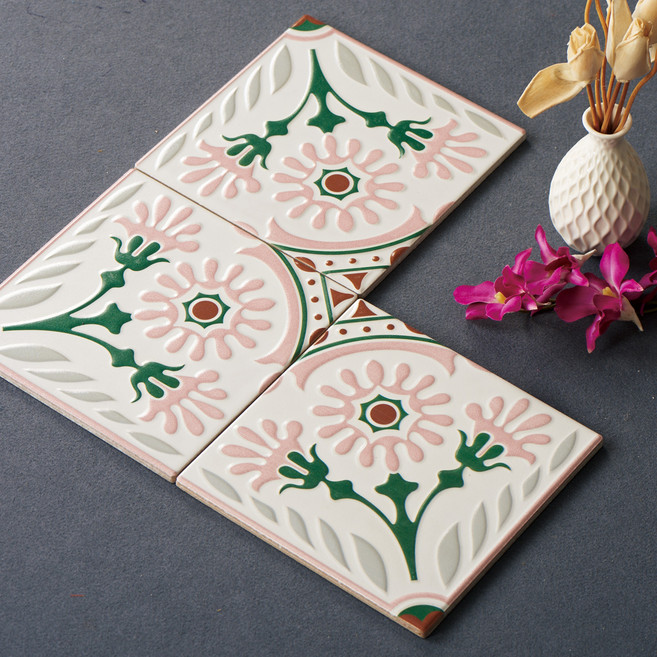 북유럽자기질패턴 핑그린 타일 200mmX200mm, 1개, 2X2093