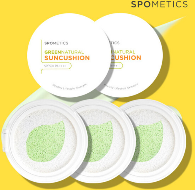 스포메틱스 그린네츄럴 무기자차 노세범 톤업 선쿠션 대용량 (본품2+리필3) SPF50+/PA++++, 5개, 25g