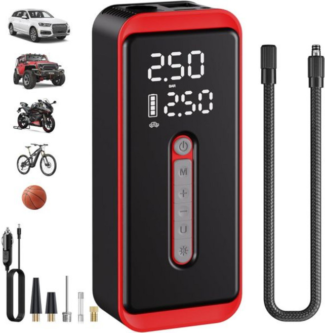 자동차 타이어용 ROTOPATA 무선 타이어 인플레이터 7500mAh 배터리 장착 휴대용 공기 압축기 150PSI 디지털 타이어 압력 게이지 자동 차단 12V DC 백업 자동차