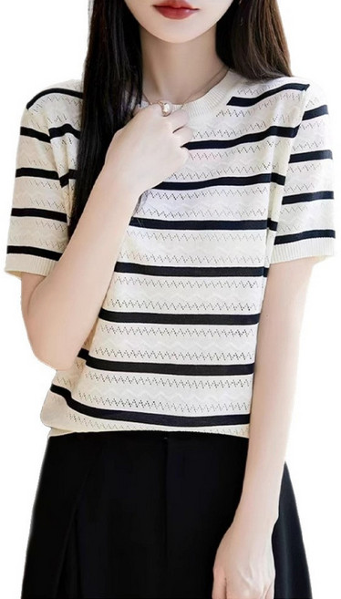 lofei 여성 여름 시원한 연컬러 스트라이프 반팔 티셔츠 TX09