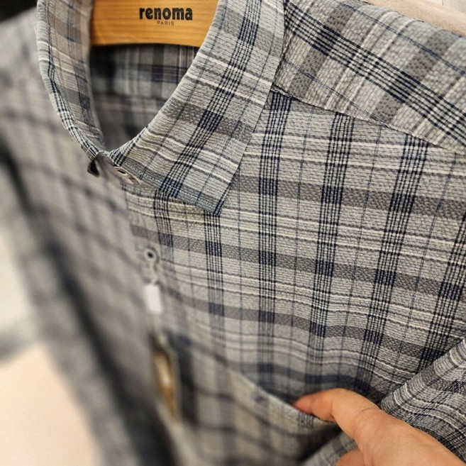 NC 불광점 레노마 #S/S백화점 이월상품 # 고퀄리티 경량 서커 체크체 일반핏 밑단 일자 여름용 긴팔셔츠 RMSSG1-038-GY555