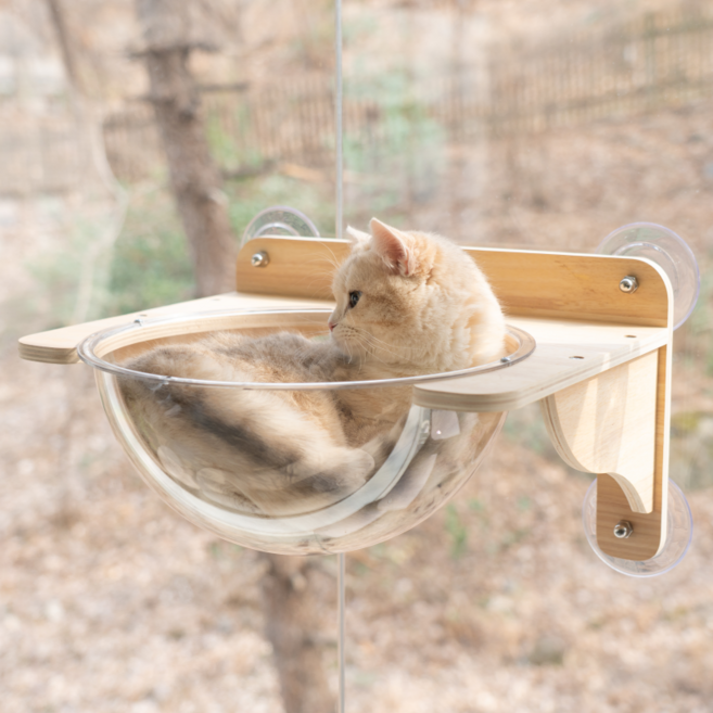 디바피스 고양이 창문 원목 캣타워 캣워커 캣선반 스텝 해먹 투명해먹, 1개, 우드