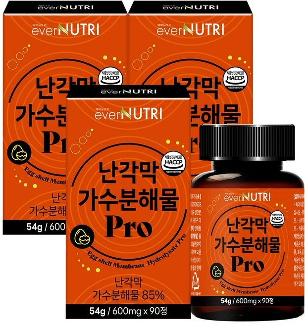 에버뉴트리 순도100% 난각막 가수분해물 Pro 식약청 인증, 3개, 90정 - 쿠팡