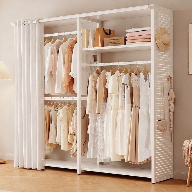 튼튼한 드레스룸 시스템 행거 원룸 조립식 간이옷장 오픈 스탠드 행거, A02(앞커튼)
