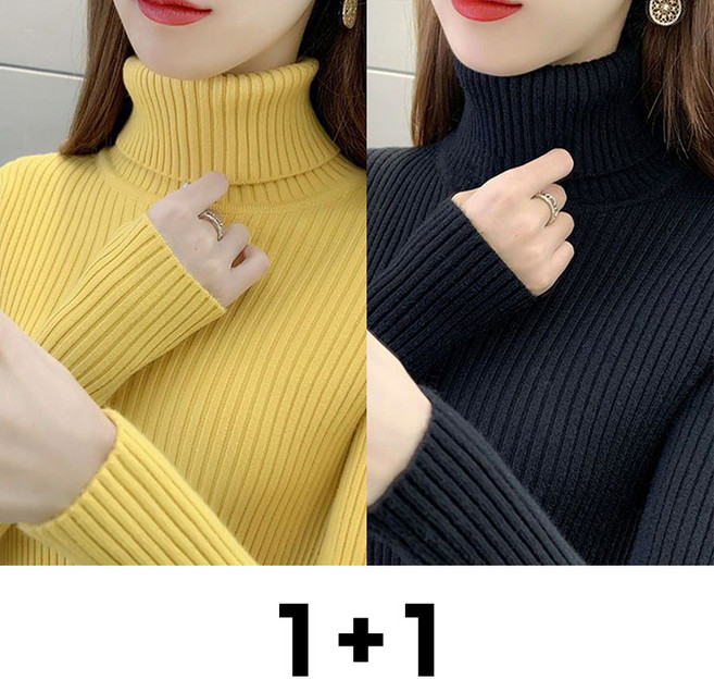 Neirny 1+1 여성 반폴라 긴팔 니트 티셔츠 레깅스 가을 겨울 풀오버 데일리룩 슬림 긴팔 스웨터 2매입