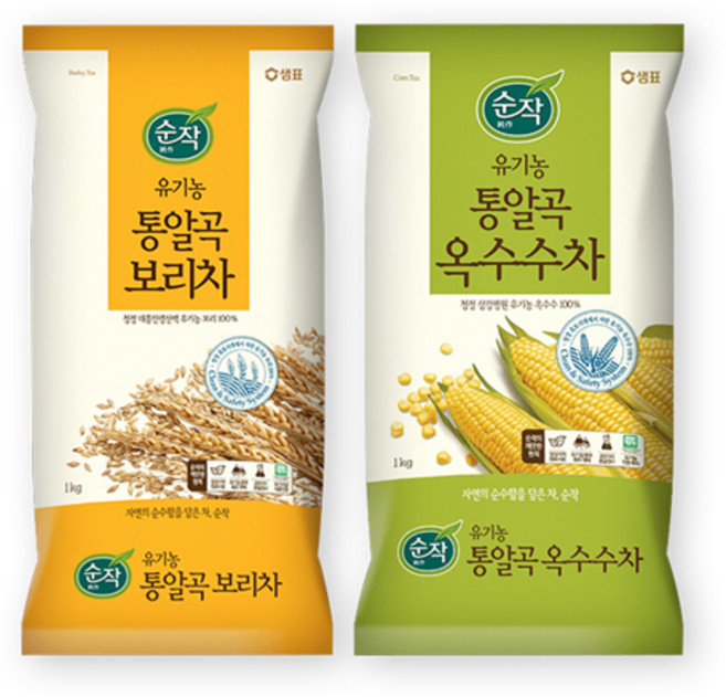 샘표 순작 유기농 통알곡 보리차 1kg+옥수수차 1kg, 2kg, 1세트