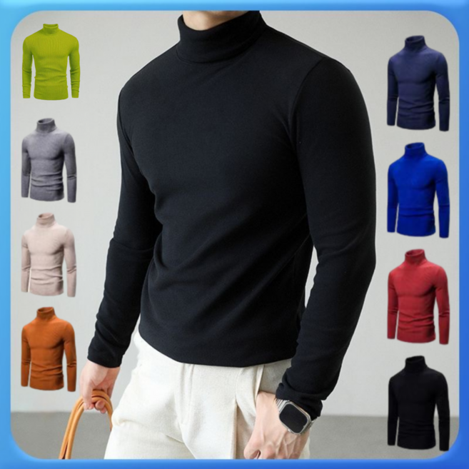 [100%캐시미어]가을겨울 남성 목폴라 니트 심플 무지 슬림핏 한국 스타일 캐주얼 이너 니트웨어