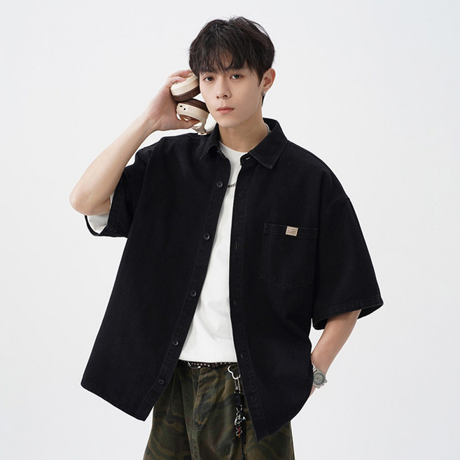 코디코치 배로 남방 남녀공용 베이직 캐주얼 데일리 데님 반팔 청자켓 티셔츠