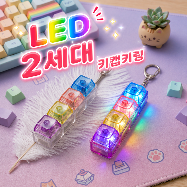 브로키 LED 테트리스 키캡 키링 4구, 1개, 4구_투명레인보우