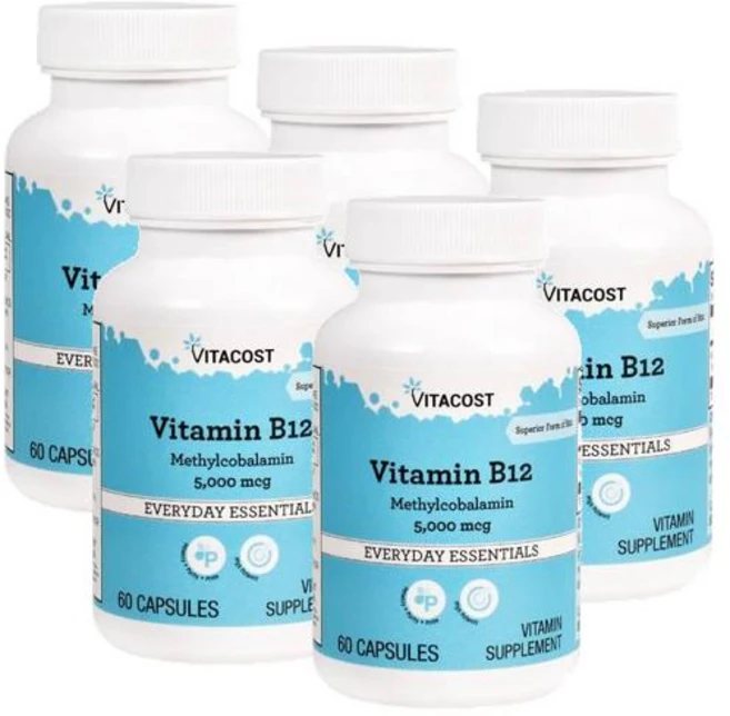 비타코스트 활성비타민 B12 메틸코발라민 5000mcg 캡슐 Vitacost Vitamin B-12 Methylcobalamin, 5개, 60정 - 쿠팡