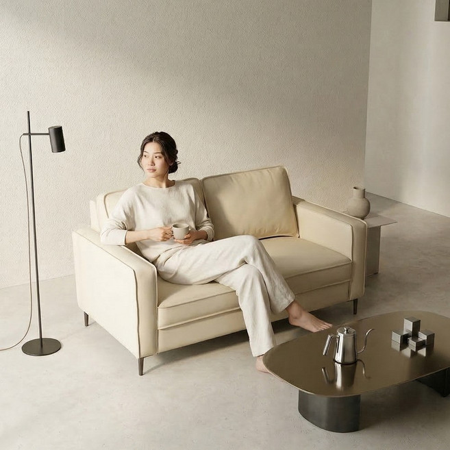 필우드가구 노바 2인용 비건 레더 가죽 소파, 버터