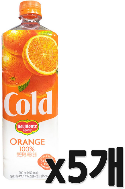 롯데칠성음료 델몬트 콜드 100% 오렌지, 900ml, 5개
