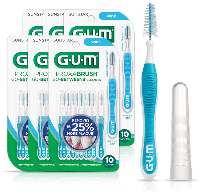 GUM 버틀러 치간칫솔 와이드 10개입 6팩 Proxabrush Go Betweens Cleaners Wide
