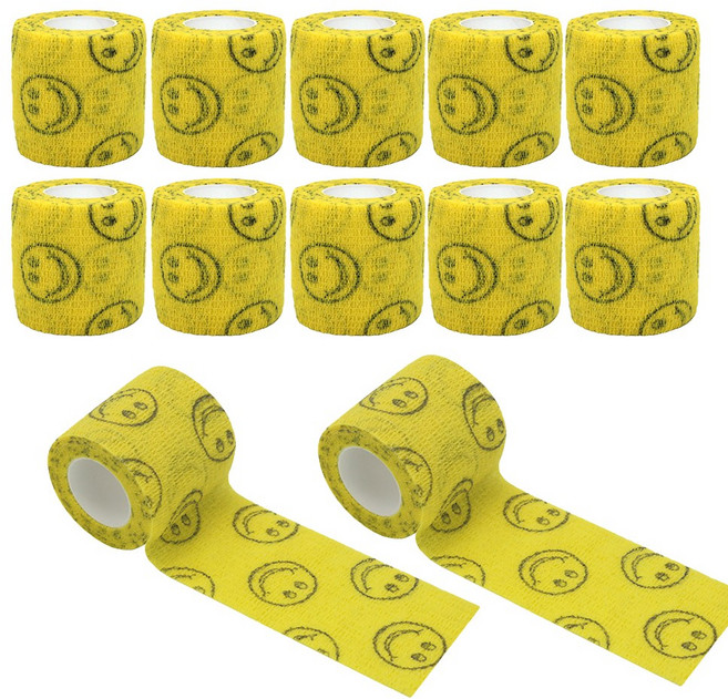 이지유 애견 자가점착 붕대 신발 강아지 일회용 산책 양말, 12개, 스마일 옐로우YE