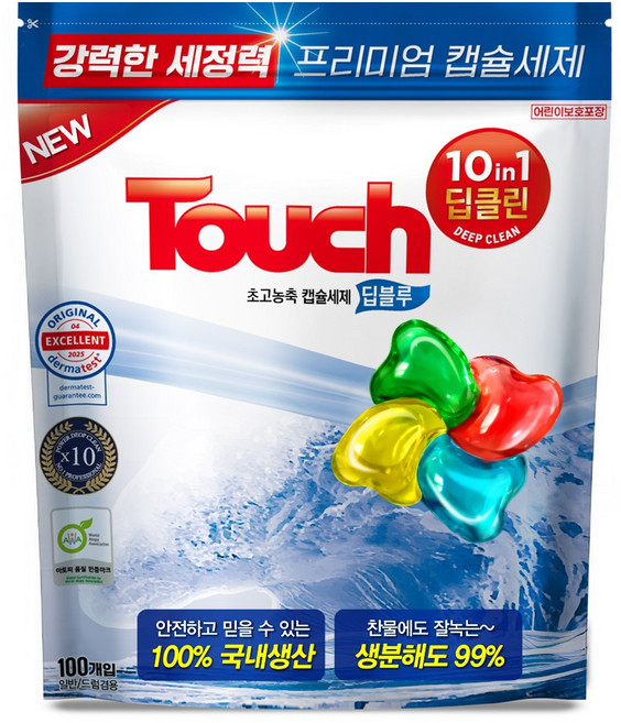 터치 프리미엄 초고농축 캡슐세제 딥블루 국내생산 에이프릴향, 1개, 100개입