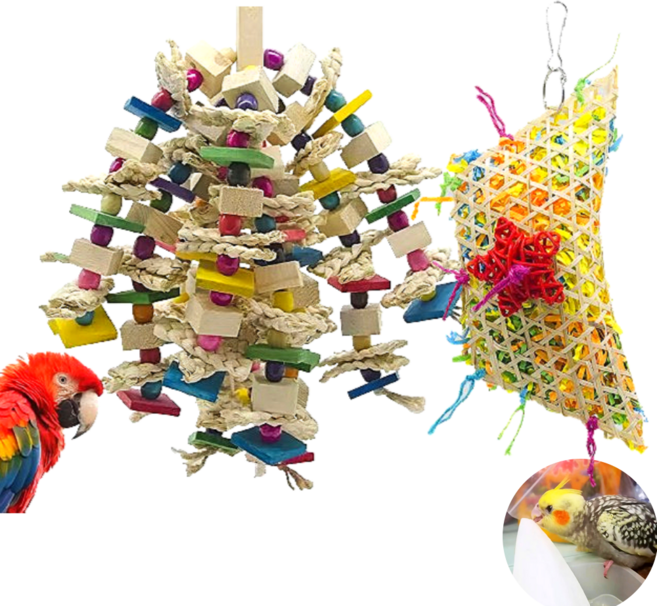 르브아 앵무새 장난감 세트 놀이터 놀이감 반려조 스트레스 해소 조류, 1세트, 뜯뜯비즈오징어세트