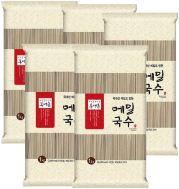 봉평촌 메밀국수 메밀막국수 메밀소바 냉모밀 봉지형, 1kg, 5개