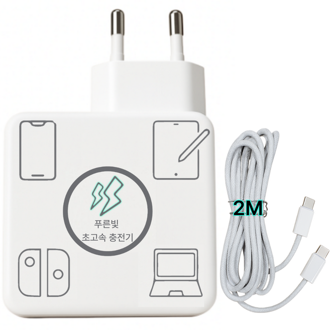 푸른빛 삼성 초고속 노트북 호환 충전기 C타입 65w 케이블 2M, 화이트, 1개
