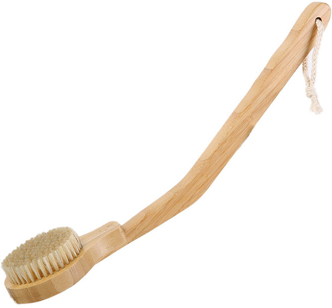 플러스투 커브형 돈모 바디 브러쉬 등 허리 배스솔, 1개, 화이트 우드, 1개입