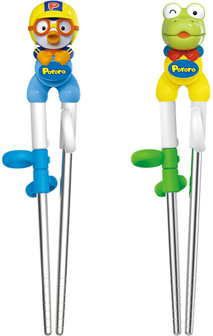 에디슨 아동용 입체 스텐 교정젓가락 2종 세트, 뽀로로+크롱, 1세트