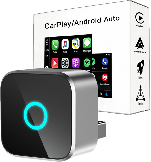 CABULE 차량용 미니 무선 안드로이드 오토 카플레이 2in1 어댑터, 블랙, 1개
