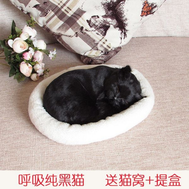 仿真呼吸土白狗 貓狗毛絨玩具, 呼吸純黑貓, 純黑, 32cm