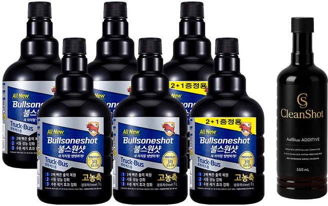 불스원샷 트럭 버스 대용량 1리터 6개(4+2)+요소수첨가제 Cleanshot 550ml