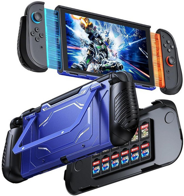 FYOUNG Dockable Protective Case for Nintendo Switch 2 with Hard PC Front Cover Adjustable Kicksta, sapphire blue
