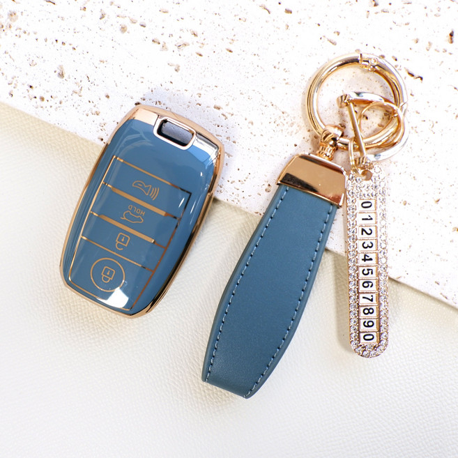 트니르 기아 호환 H타입 4버튼 k3 k5 쏘울 올뉴카렌스 올뉴카니발 니로 쏘렌토R 올뉴쏘렌토 스토닉 더뉴스포티지R 스포티지QL tpu 골드라인 스마트키 자동차 차키케이스, 일반오링, 블루