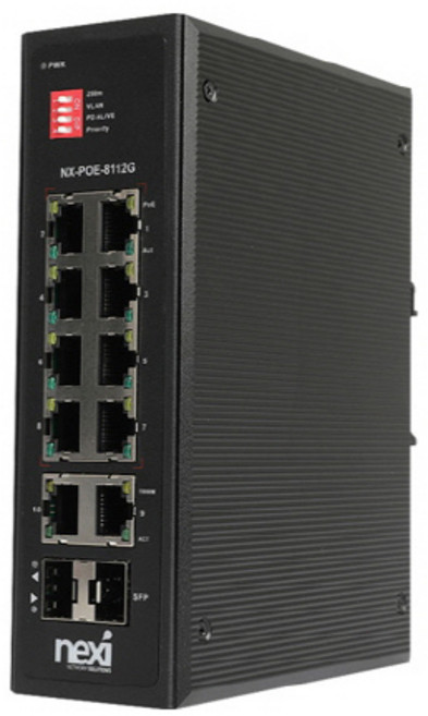 리버네트워크 NEXI(넥시) NX-POE-8112G [NX1217] 산업용 스위칭허브 (12포트 외부전원별도구매 1000Mbps SFP2포트 POE+), 1개