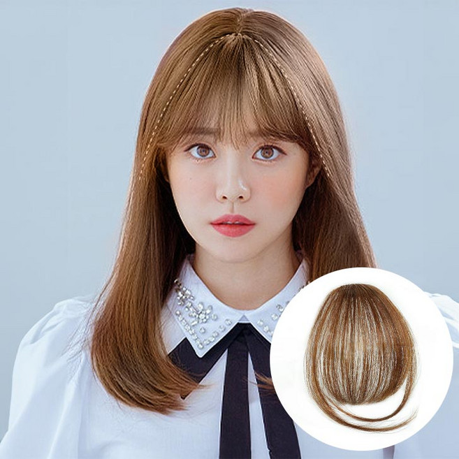 오비안 볼륨 시스루뱅 헤어피스 앞머리 가발, 1개, 사이드O - 라이트브라운